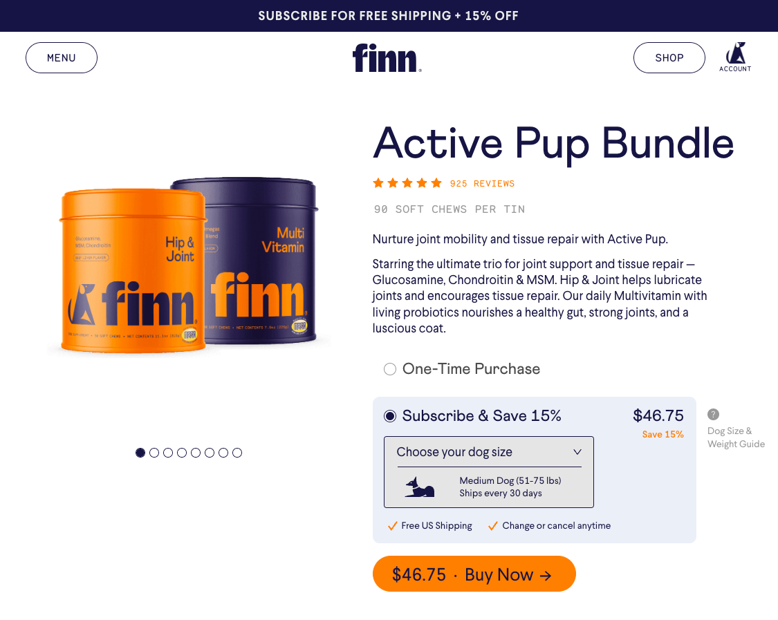 Finn example of free shipping offer