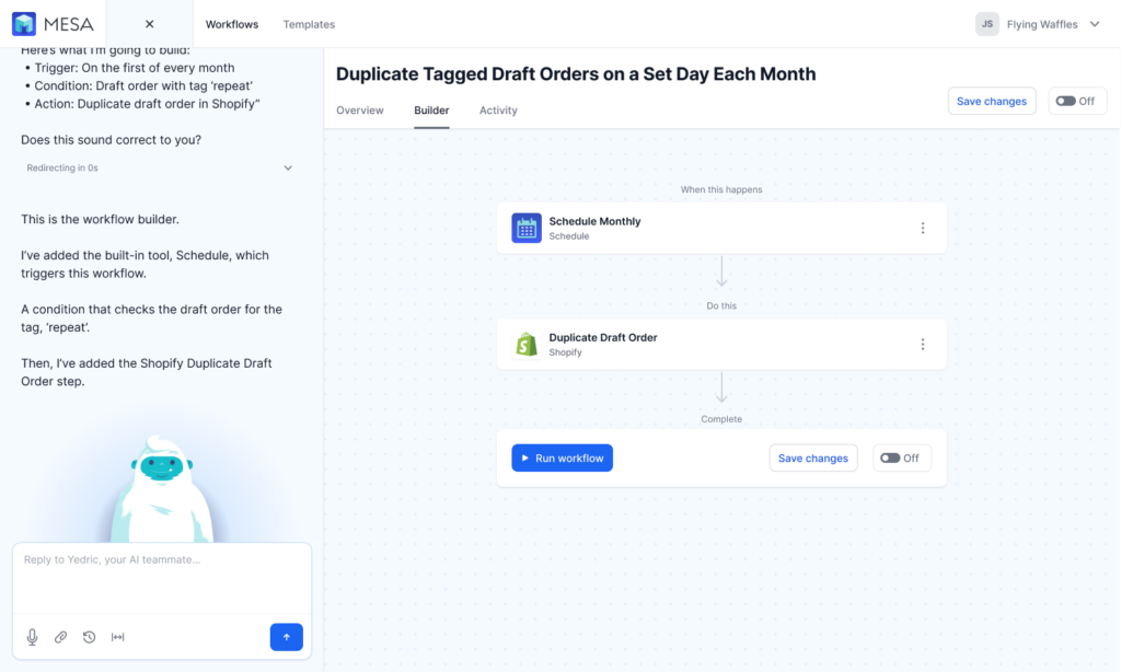 MESA AI workflow builder