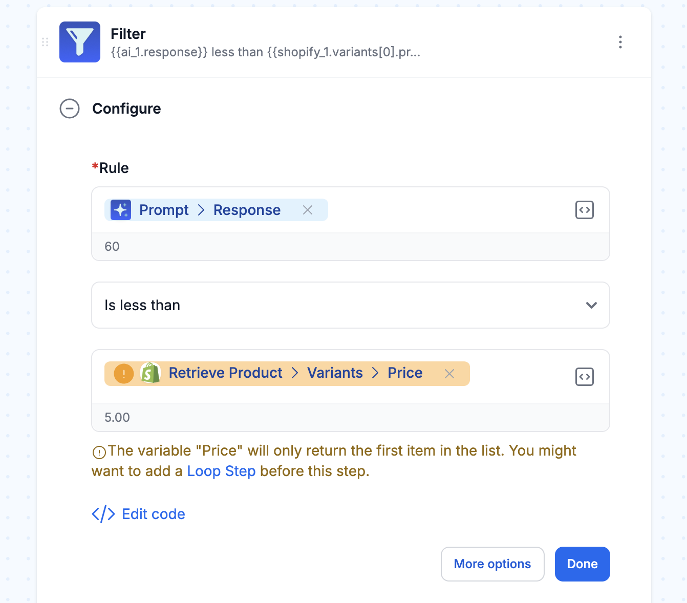 Use a filter to compare prices