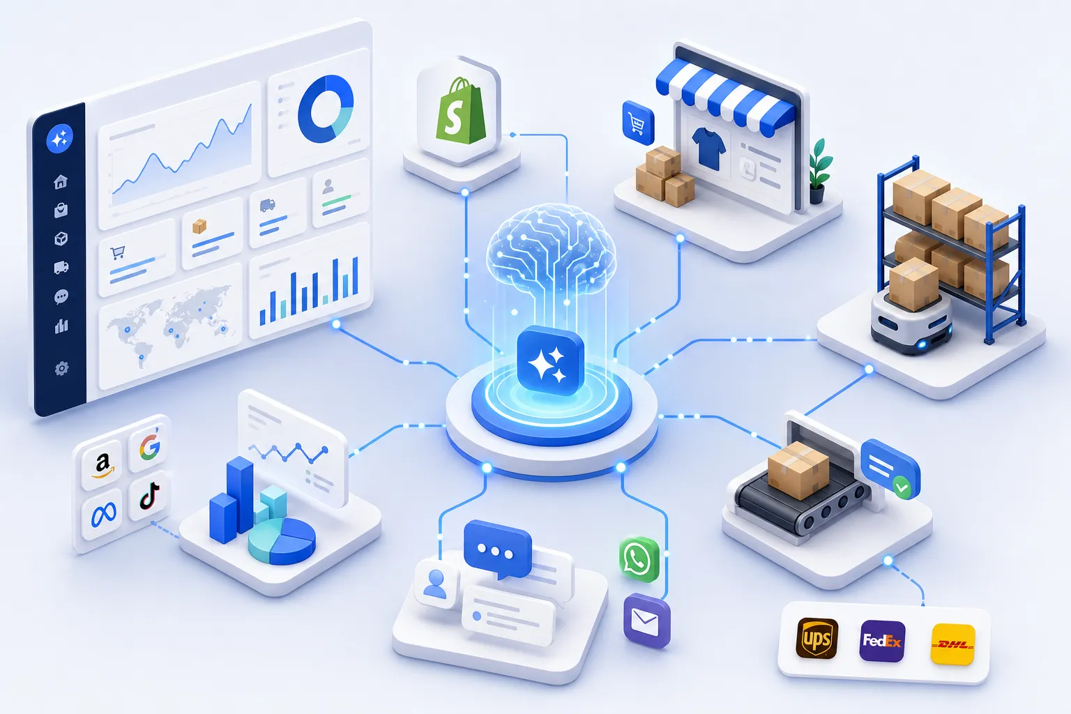 Illustration of AI-powered ecommerce workflow orchestration