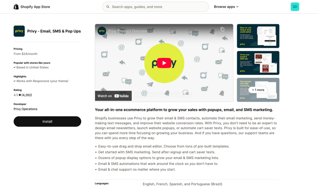 Shopify App Store page: Privy