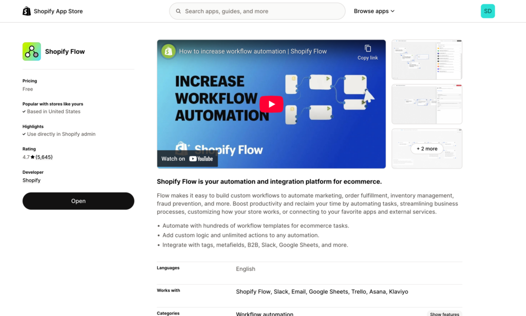 shopify flow app store page
