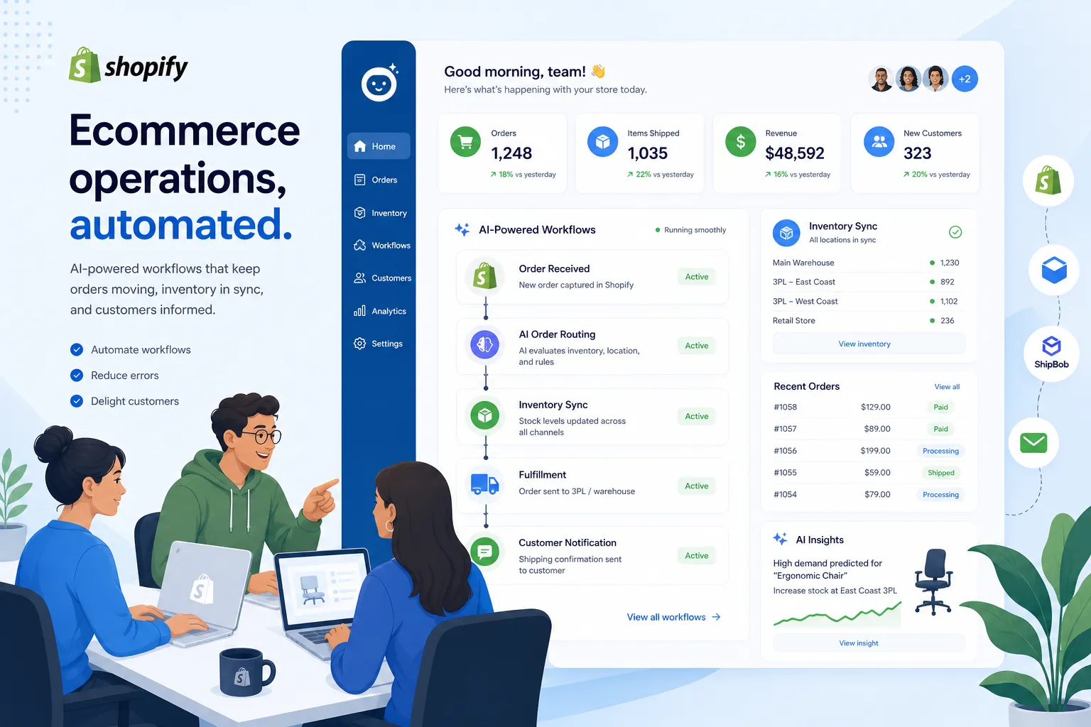Illustration of smarter ecommerce teams using automated workflow systems