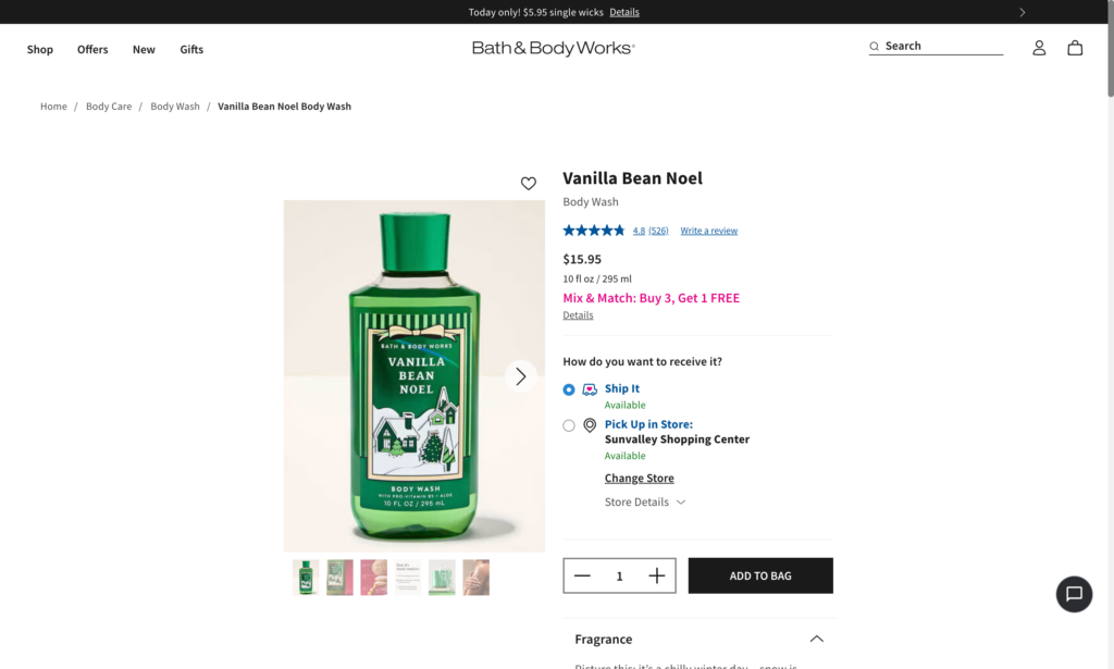 Bath & Body Works - mix & match: buy 3 get 1 free pricing example