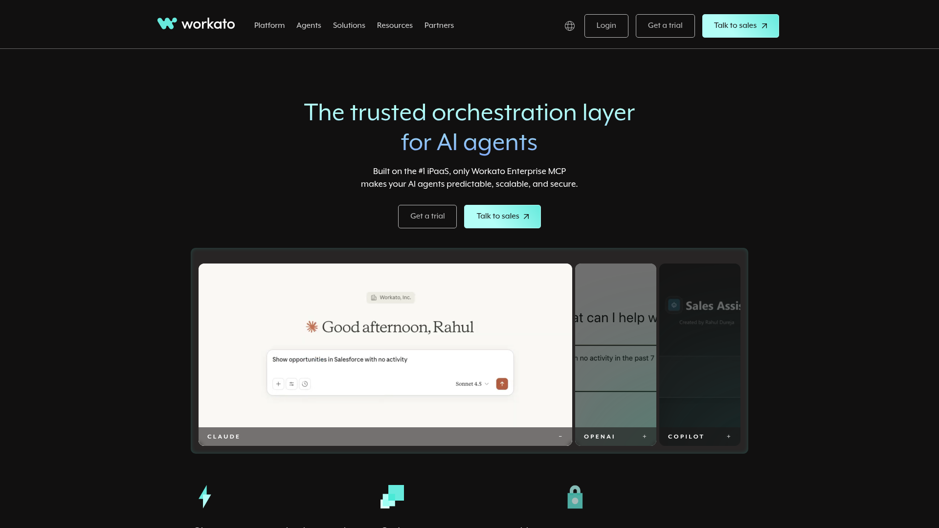 Screenshot of Workato homepage