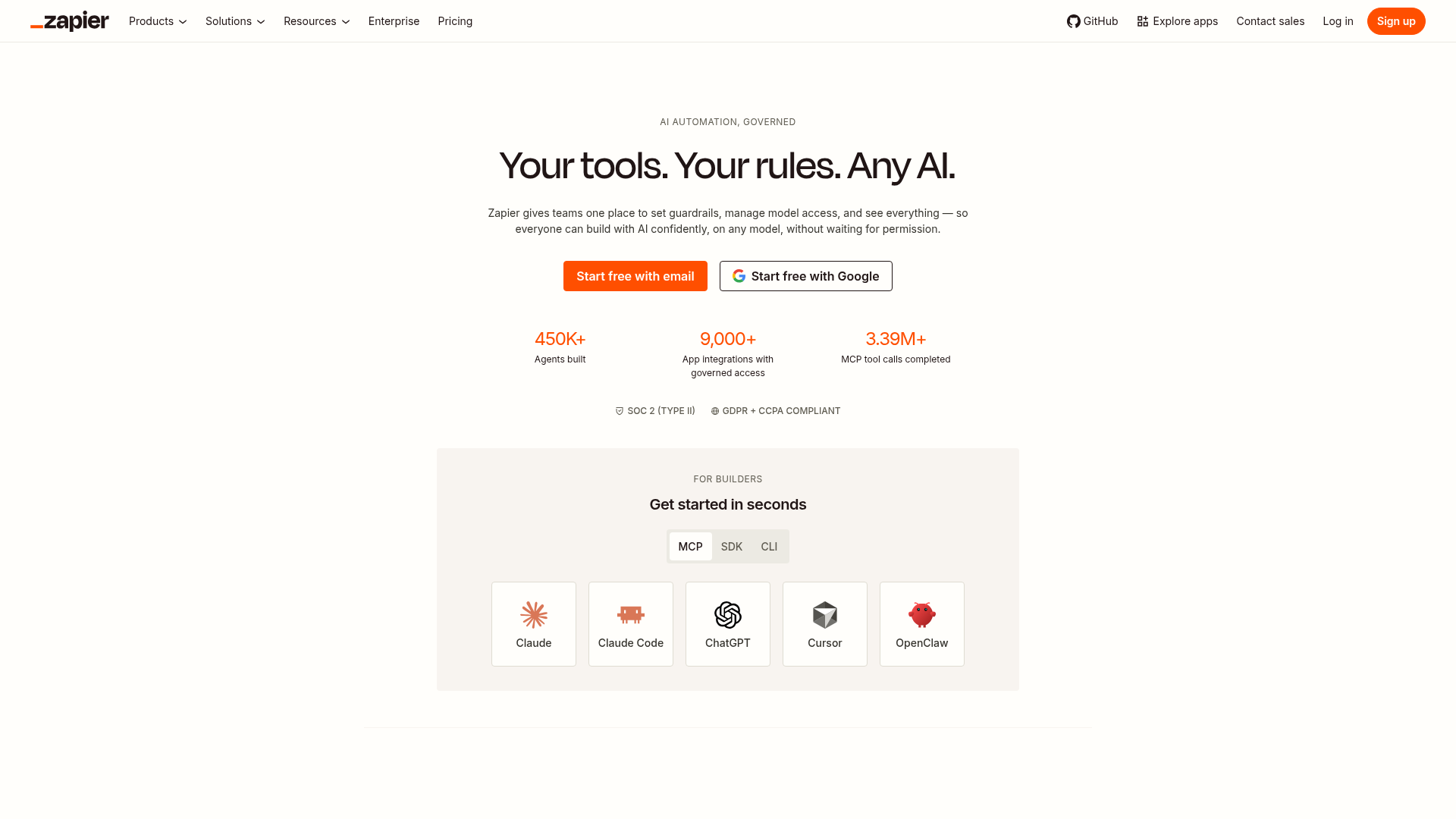 Screenshot of Zapier homepage