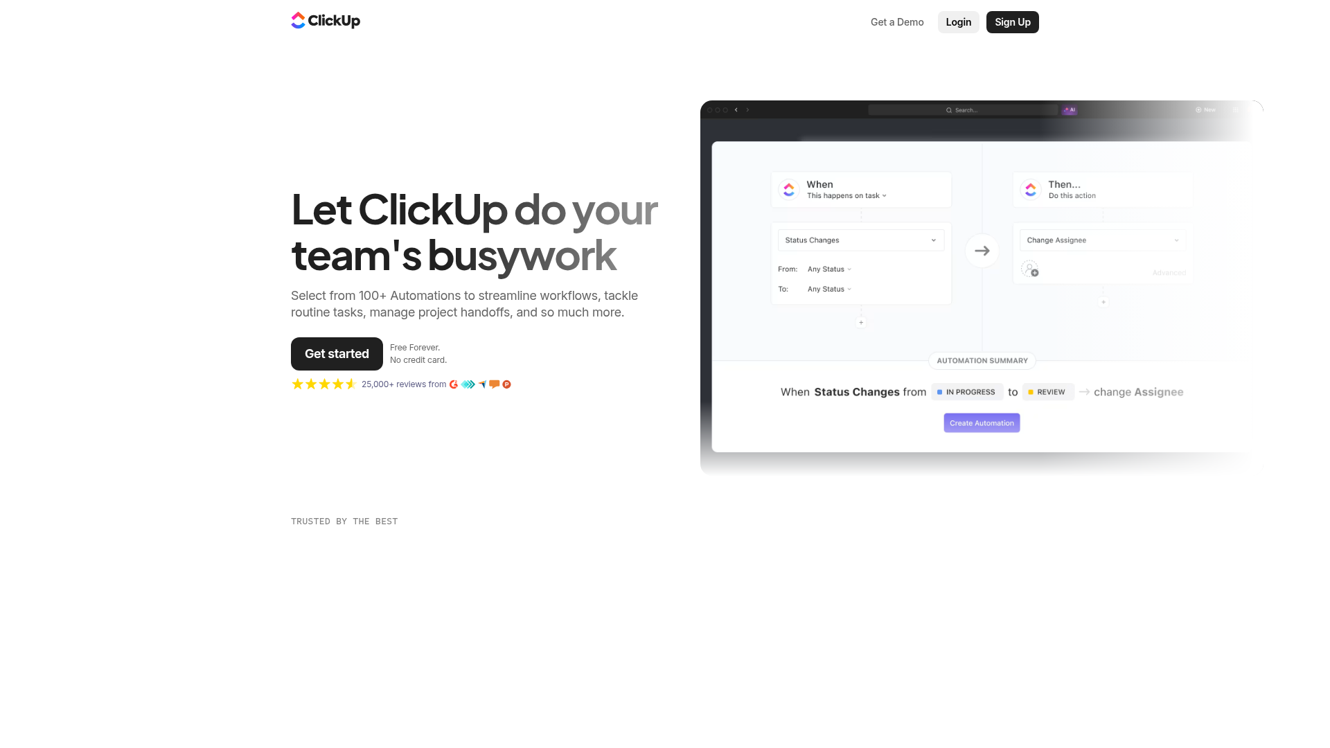 Screenshot of ClickUp automation software homepage