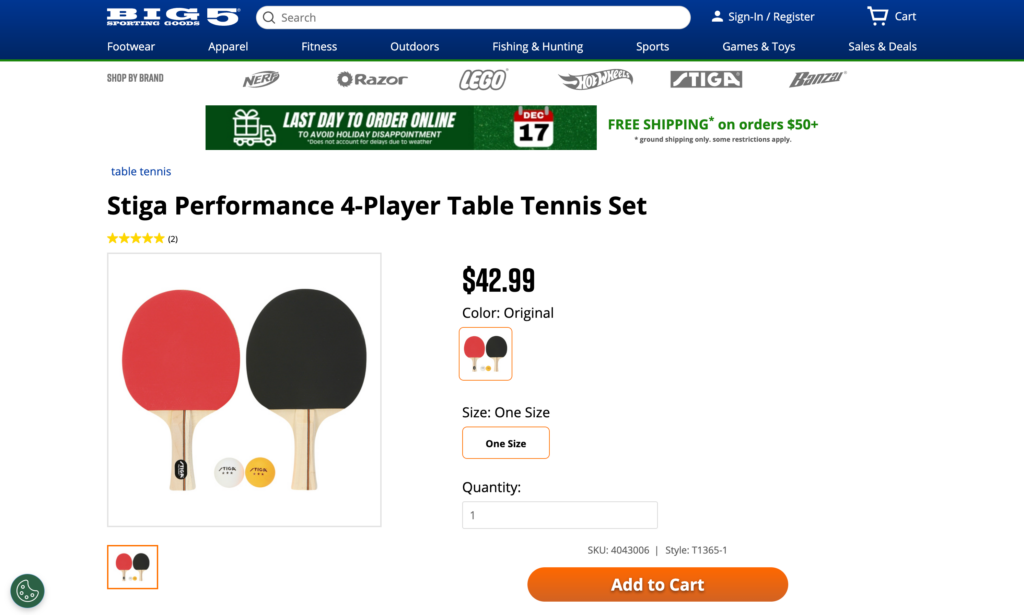 Example: Big 5 Sporting Goods product page