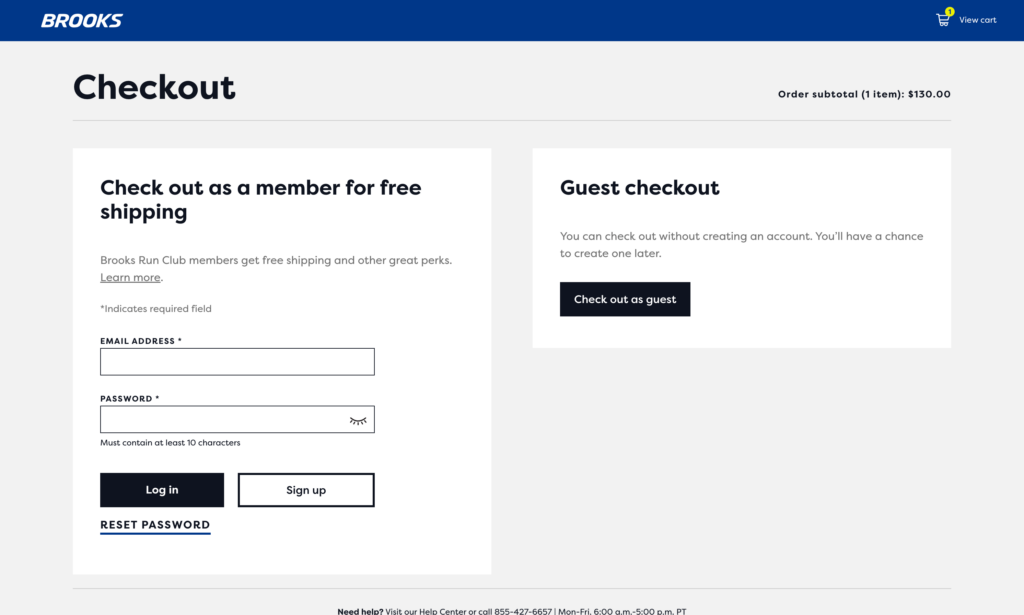 Brooks guest checkout options