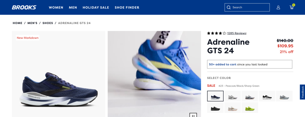 Brooks product page header