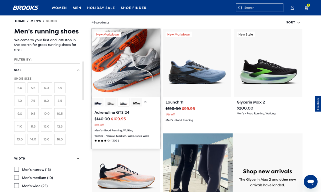brooksrunning.com product quick view example