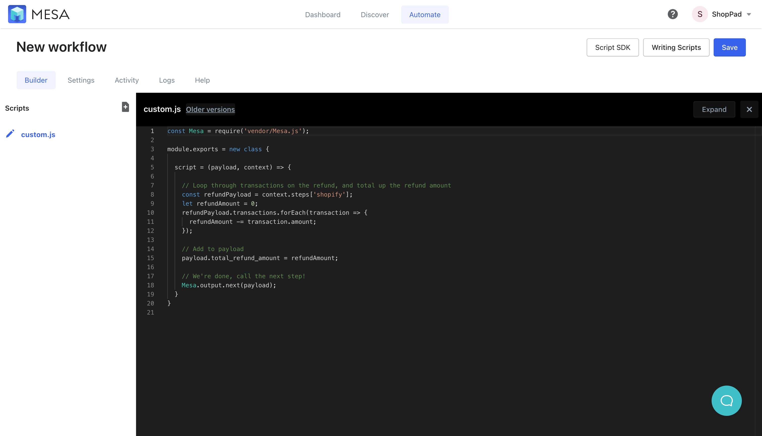 code by mesa script