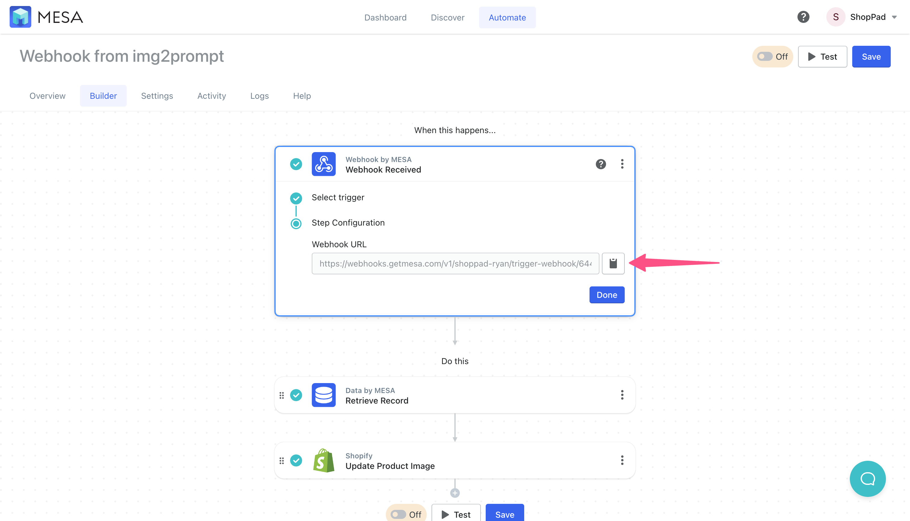 copy webhook url