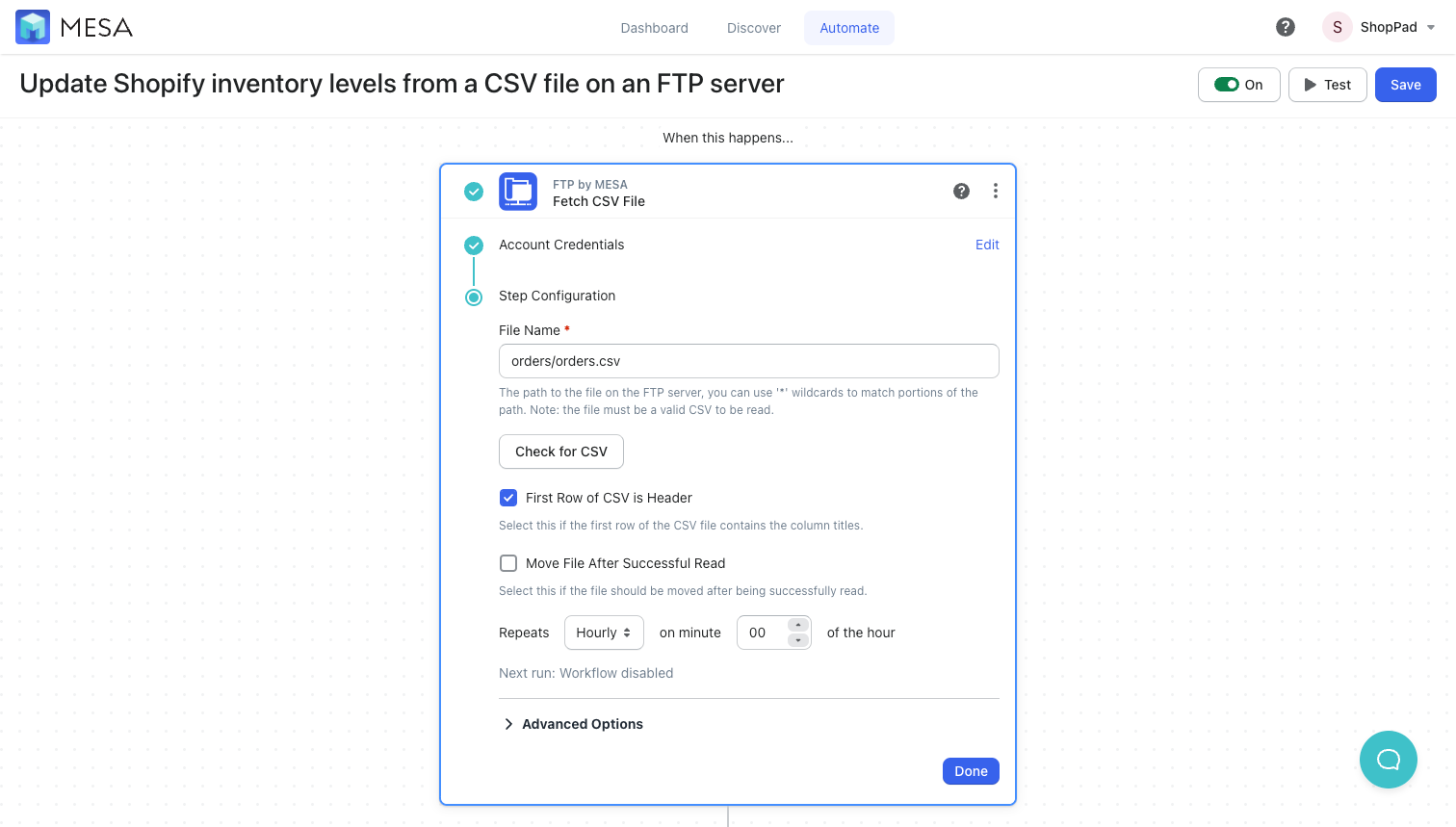 update CSV file path on ftp server