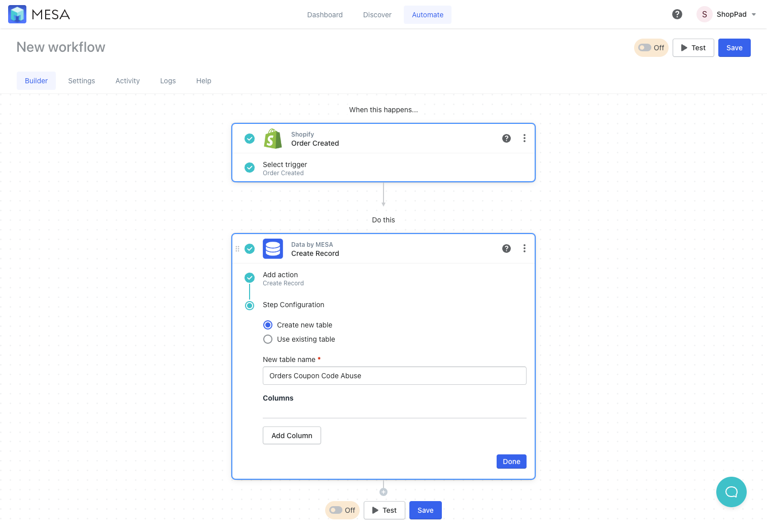 database create record