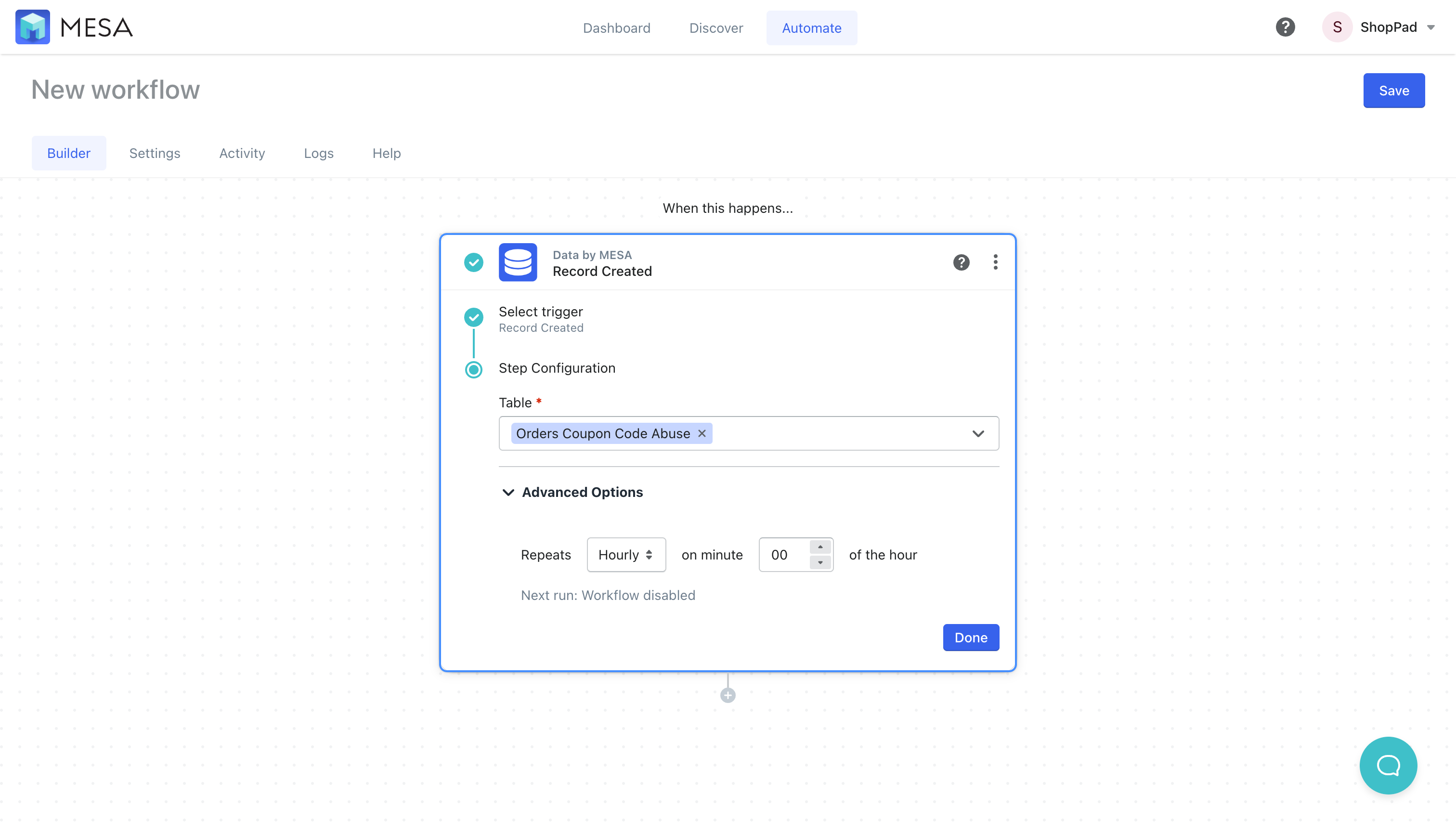 database record created