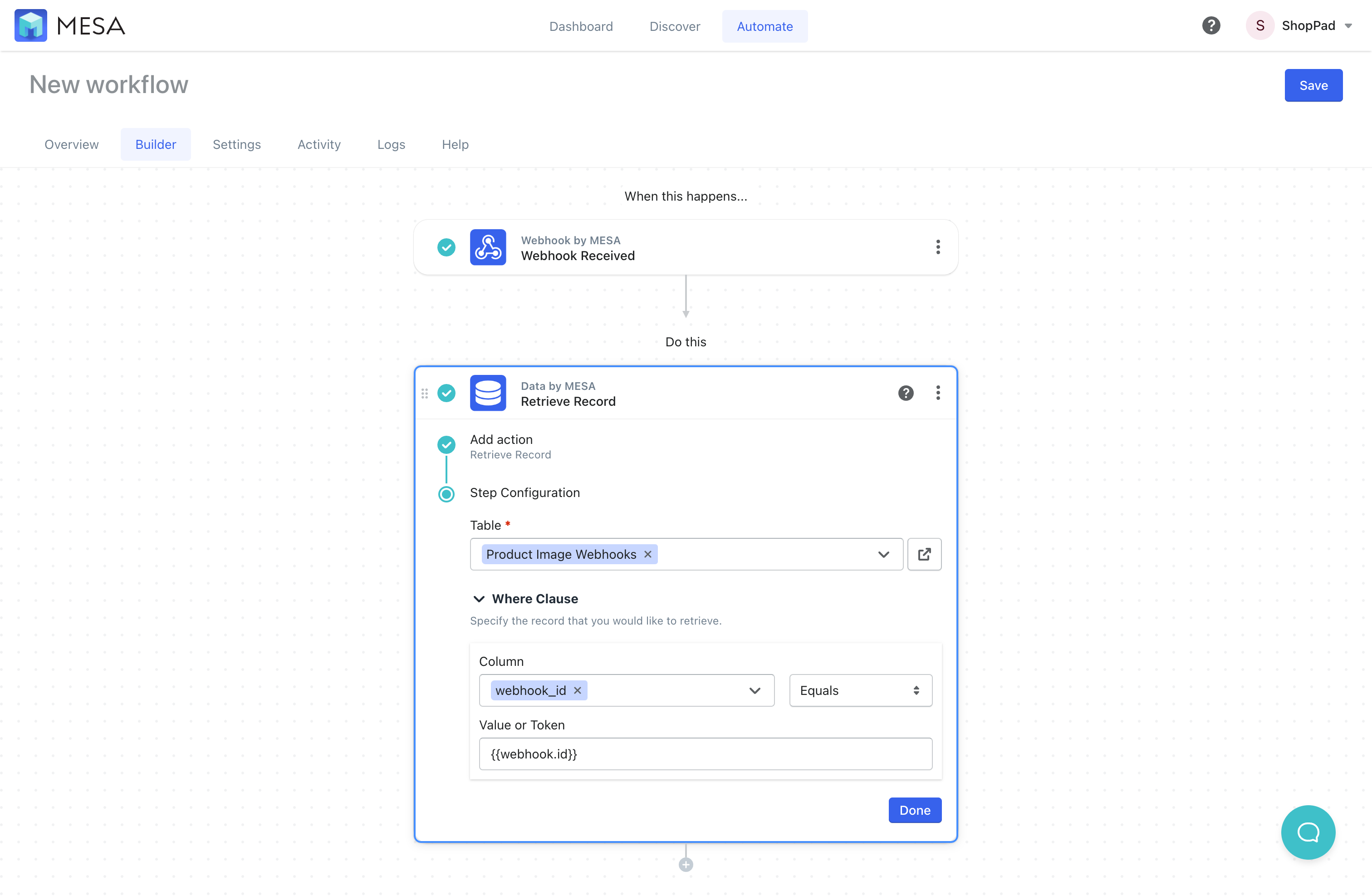 database retrieve record config