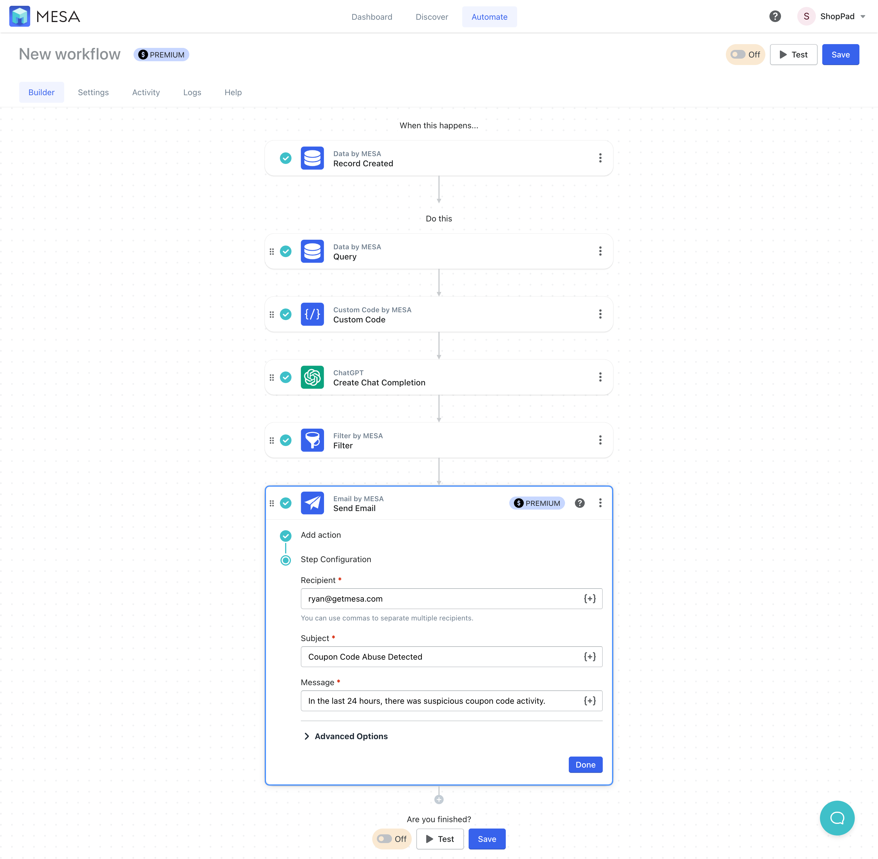 detect coupon code email status