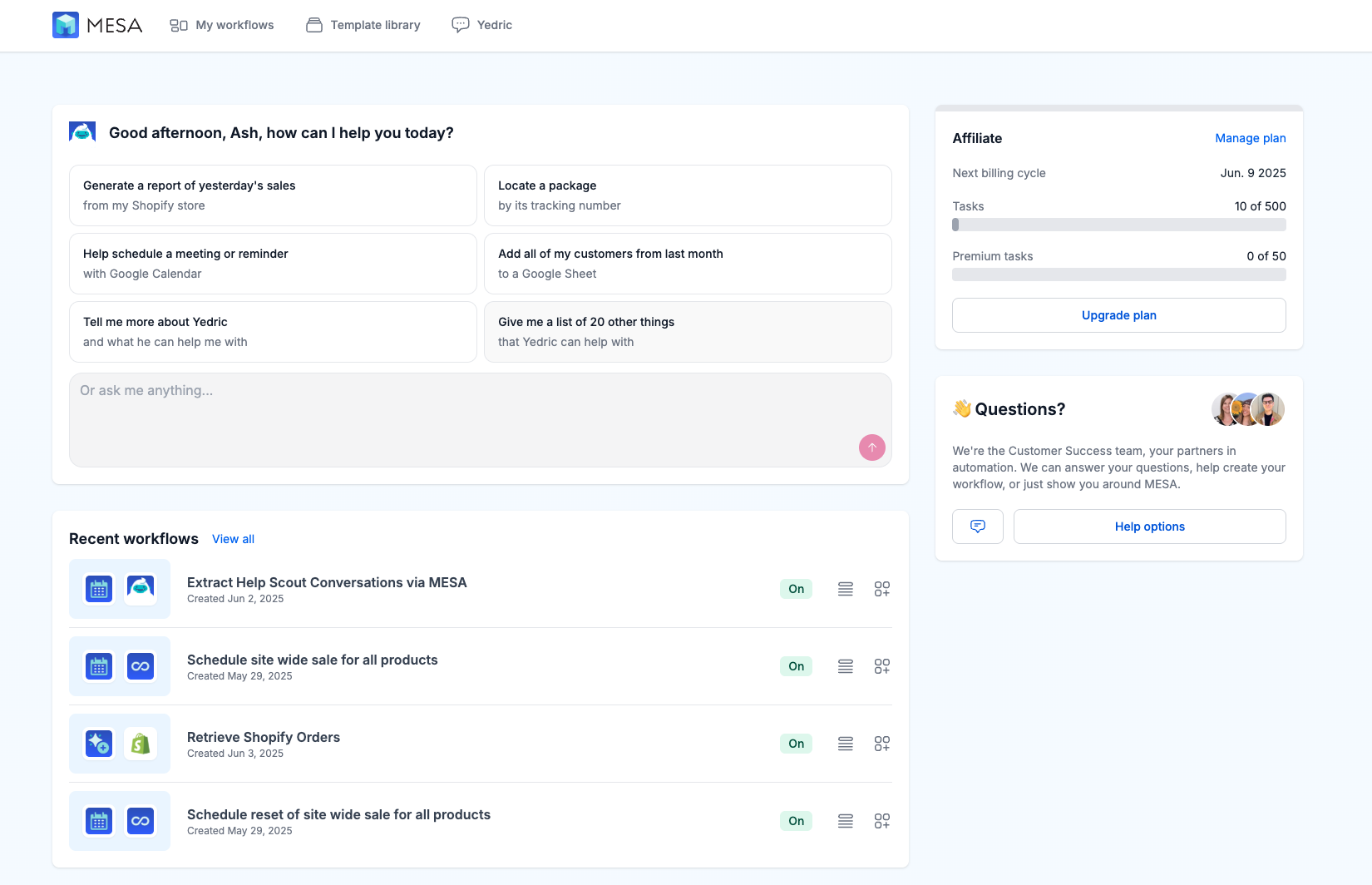 MESA dashboard.