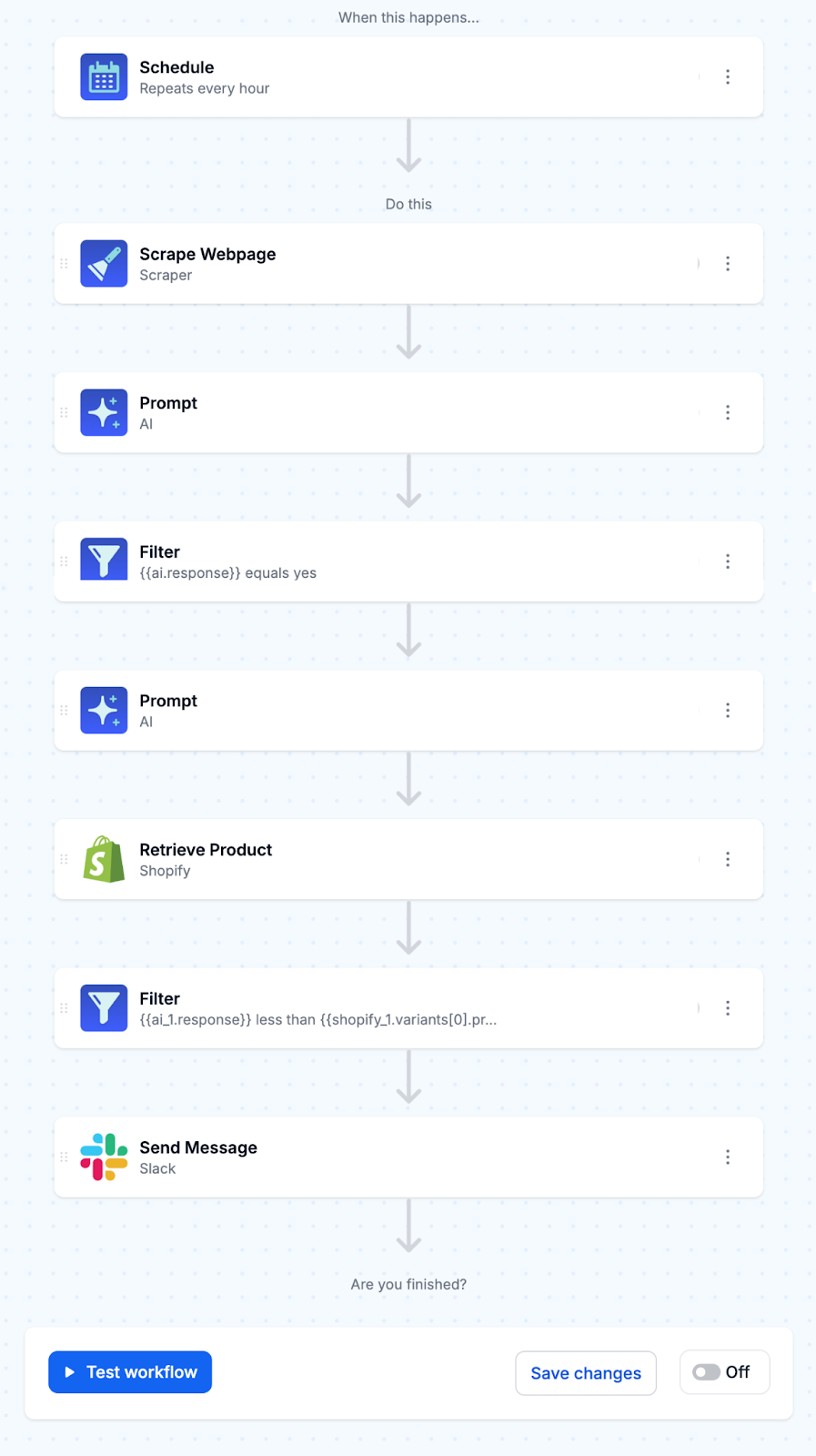 Test, then turn “On” - you can now automate competitor price monitoring Shopify