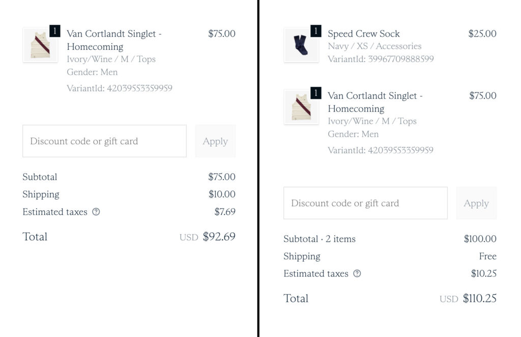 cart comparison example of "cart padding"