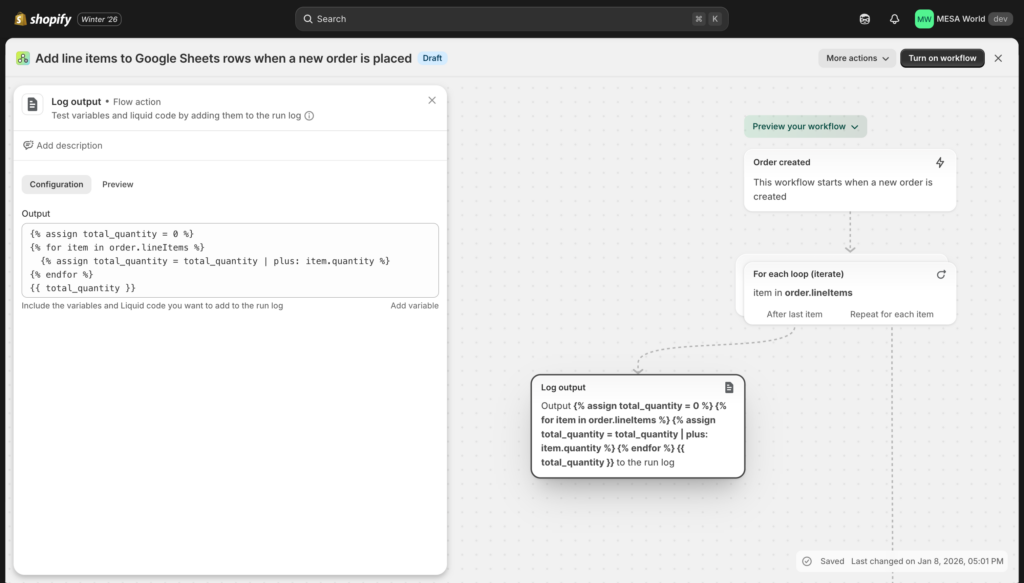 flow workflow: order logic