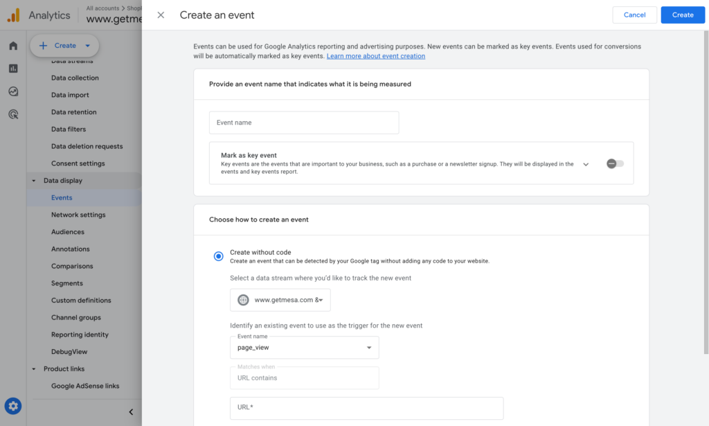 GA4: admin create event