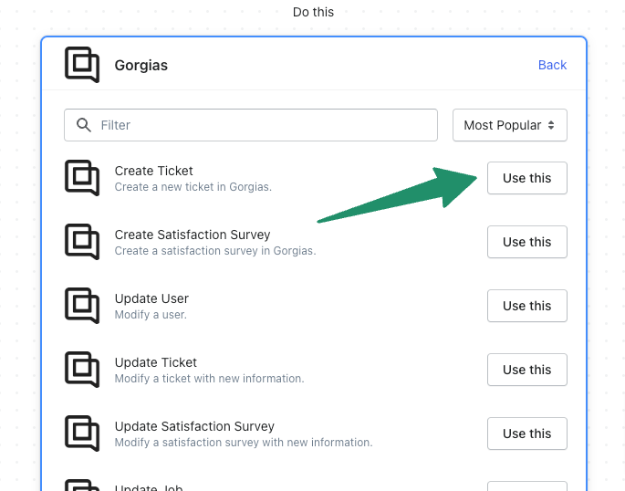 gorgias create ticket action