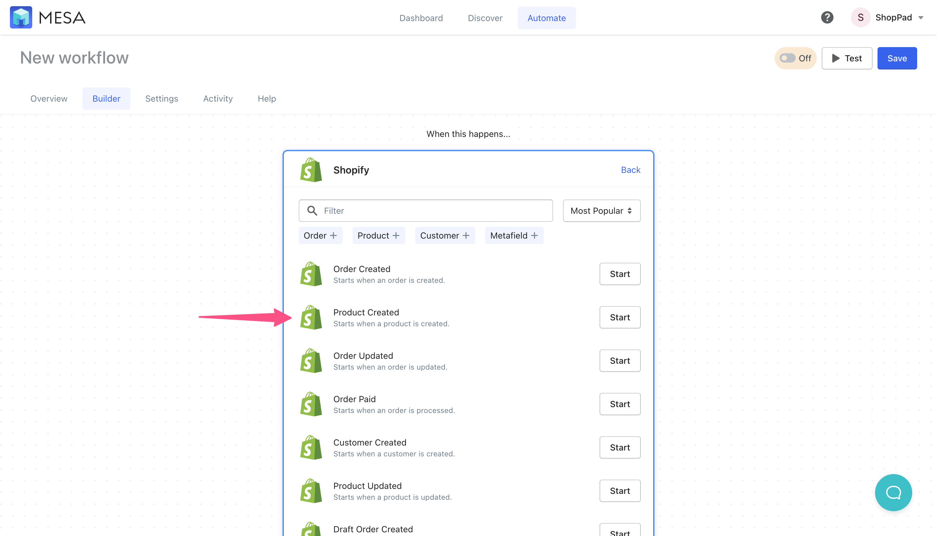 shopify product created