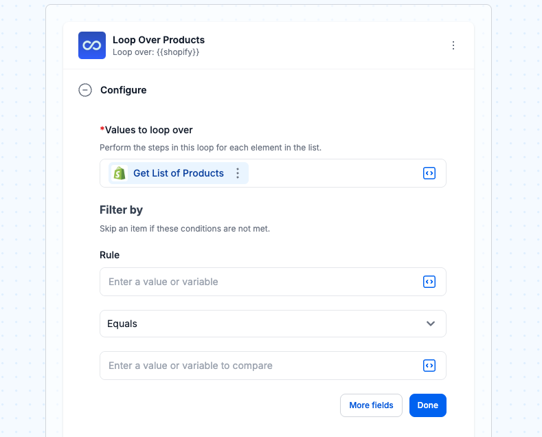 Loop over products