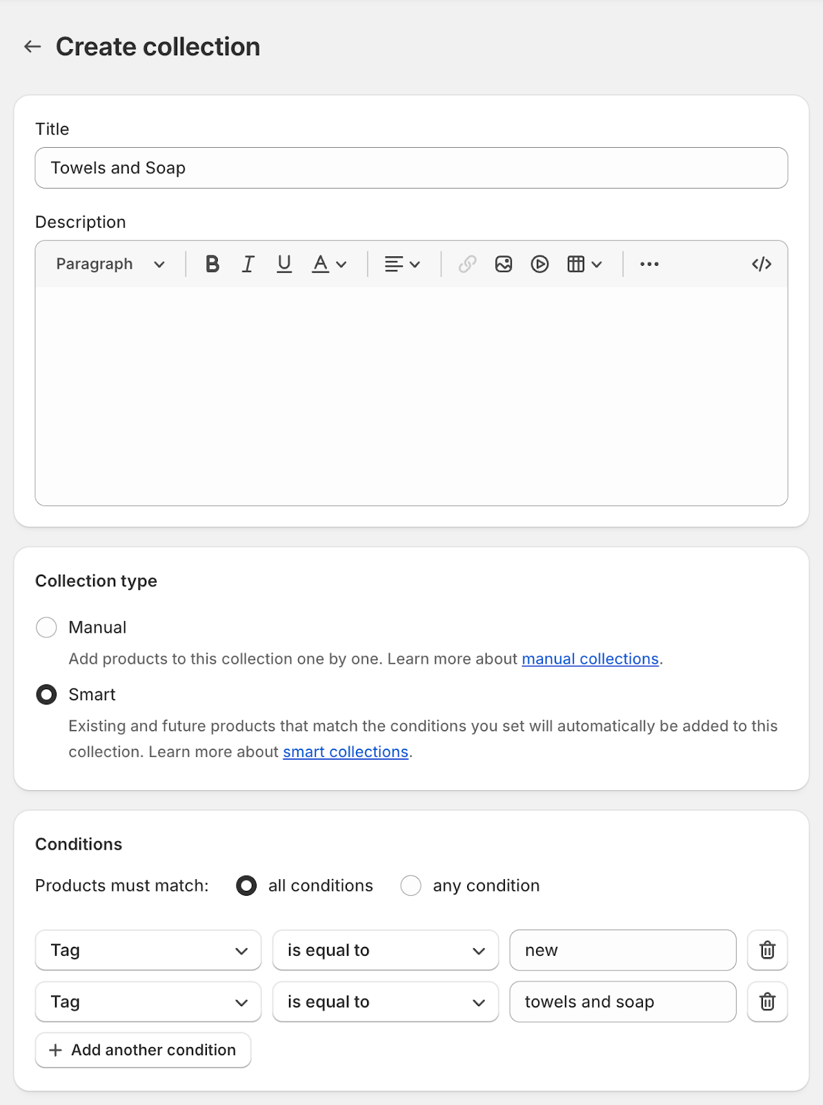 Setup a smart collection in Shopify