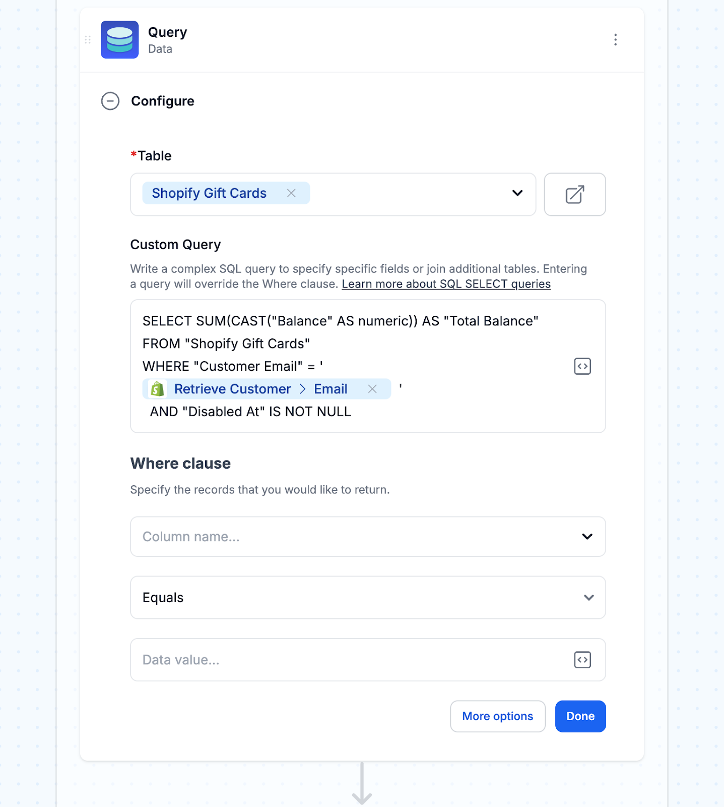 Query total balance for the customer