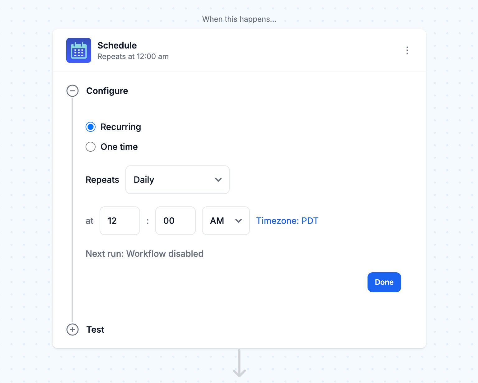 Schedule configuration