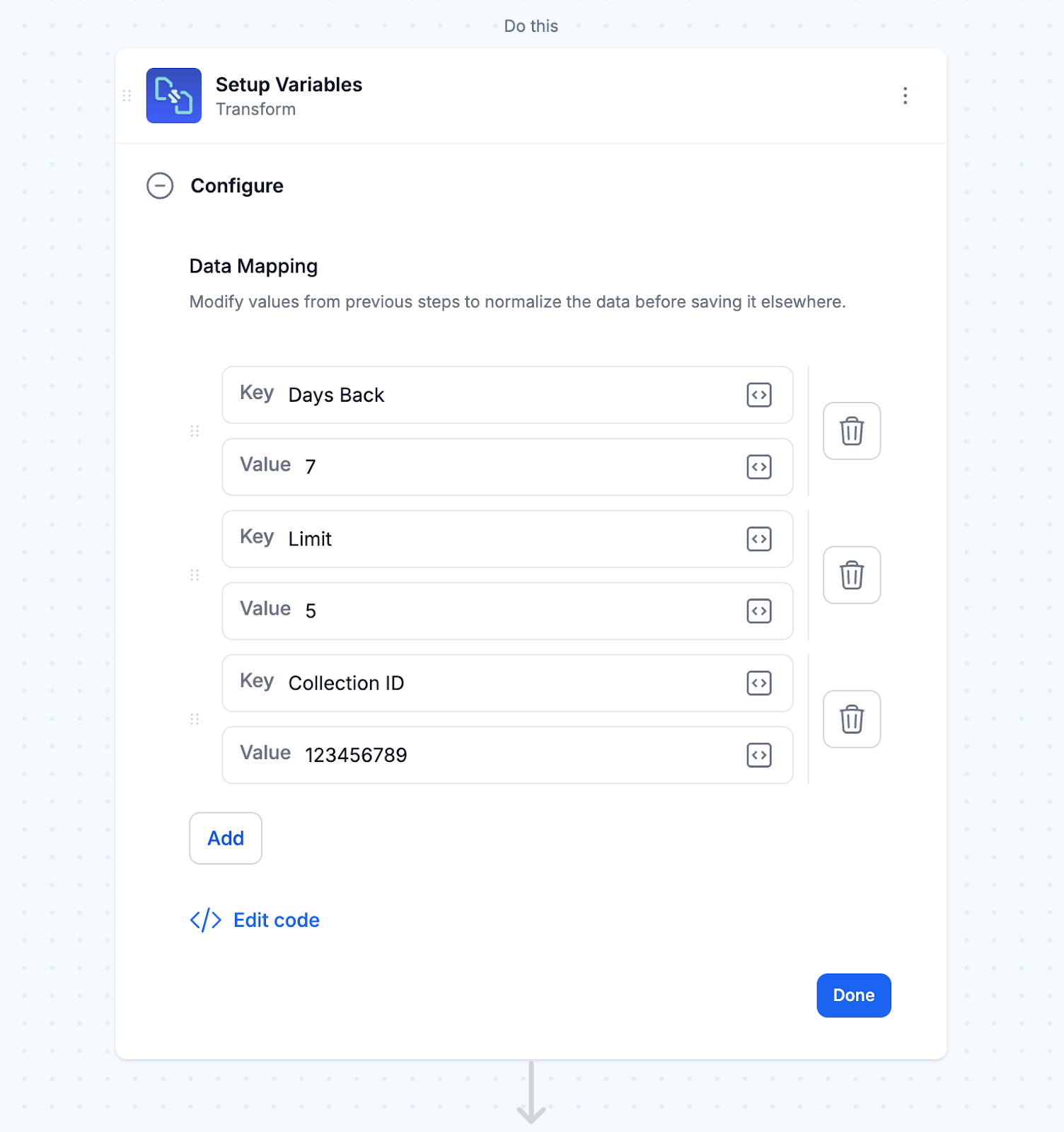 Variable setup