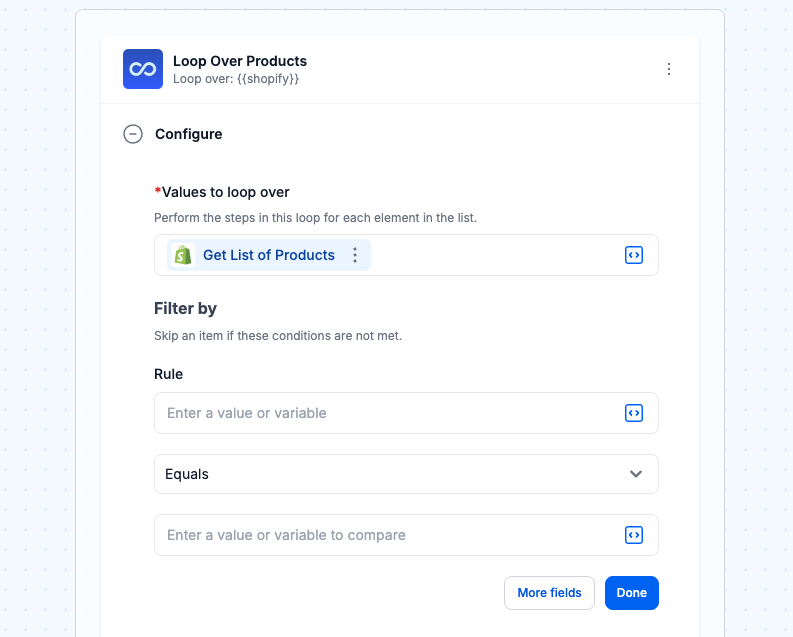Loop over products