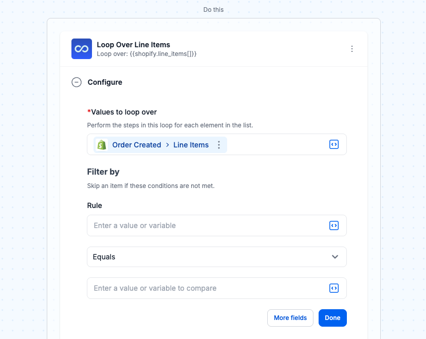 Loop over line items
