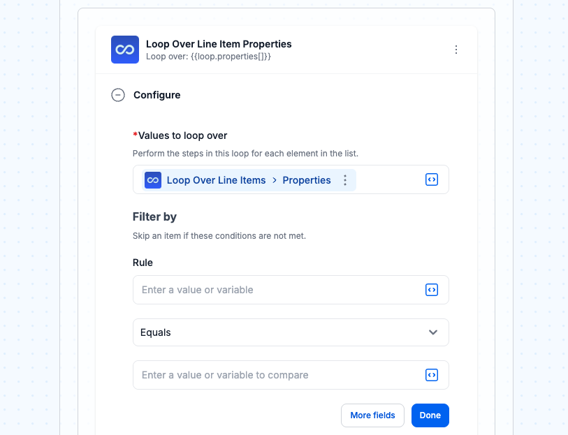 Loop over line item properties