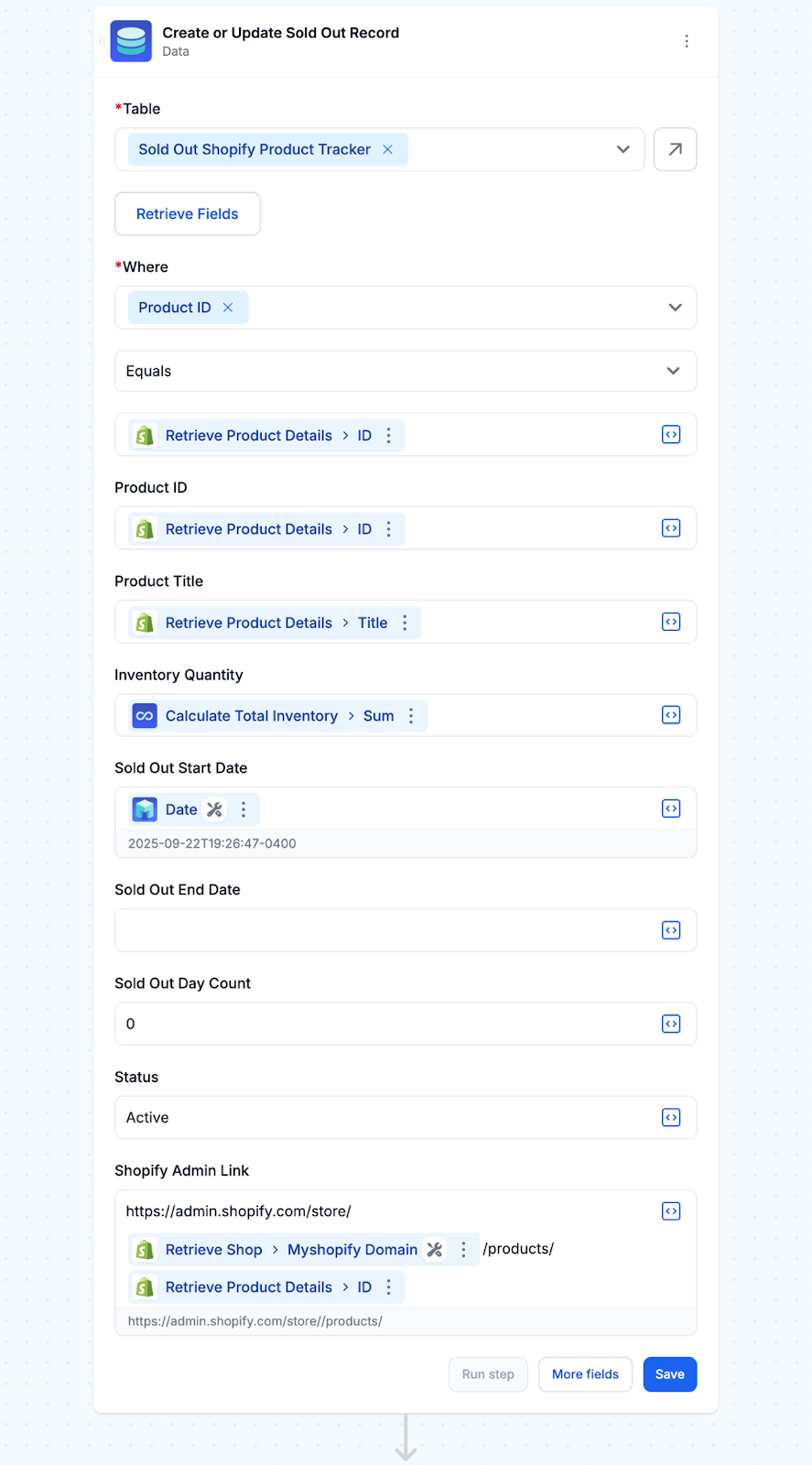 Create tracking database record