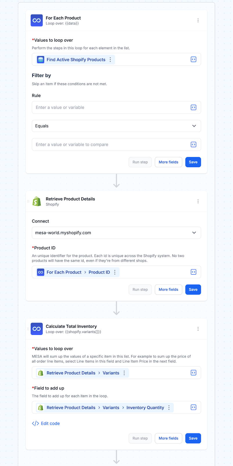 Loop through all products to update the tracking counter
