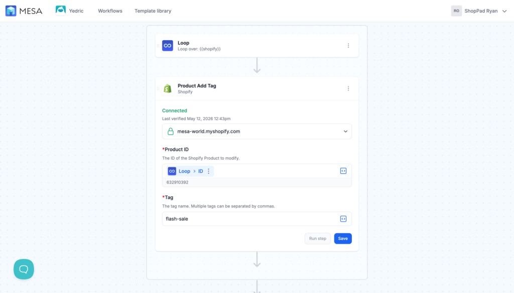 Screenshot: add tag action
