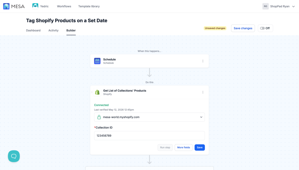 Screenshot: Shopify collection selector