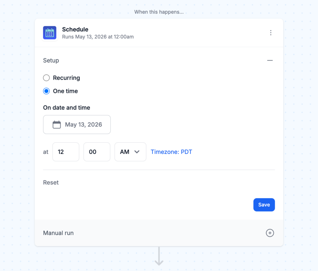 Screenshot: schedule trigger for removal
