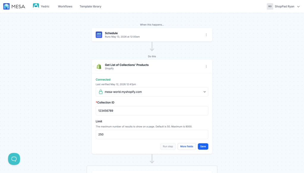 Screenshot: get products step