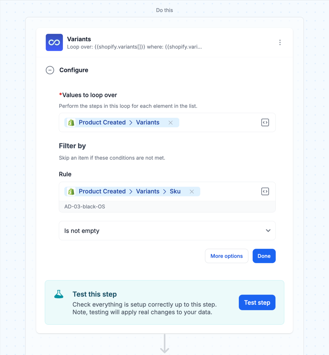Iterate through product variants