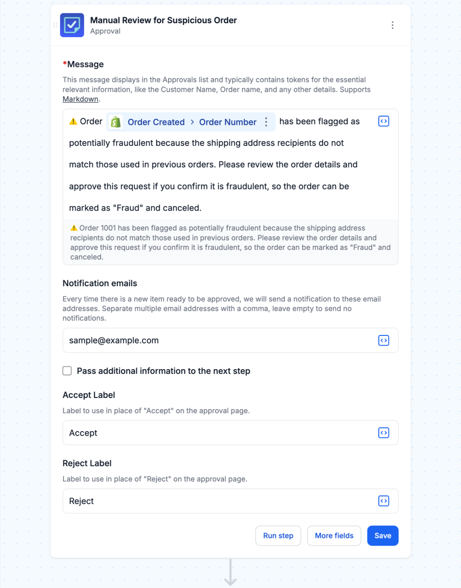 Send manual review request for suspicious orders
