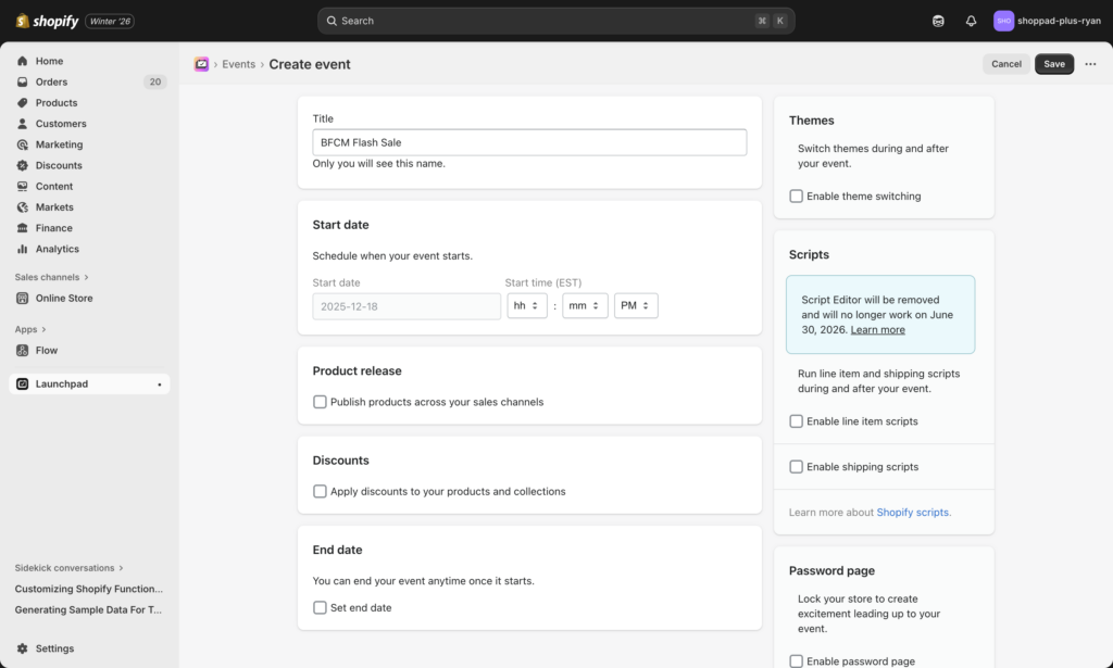 Screenshot of Launchpad scheduling interface with campaign timeline
