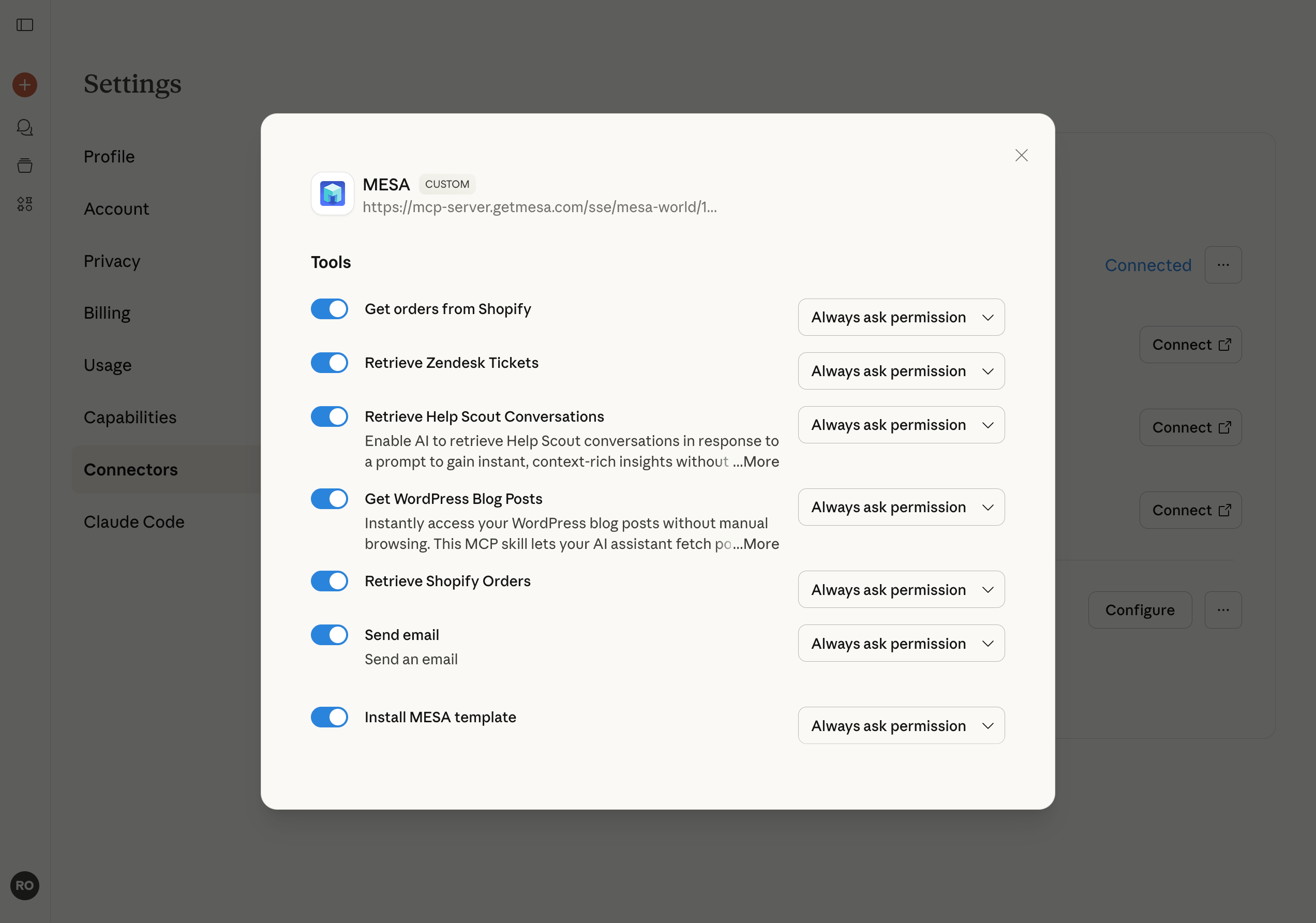 mesa mcp actions