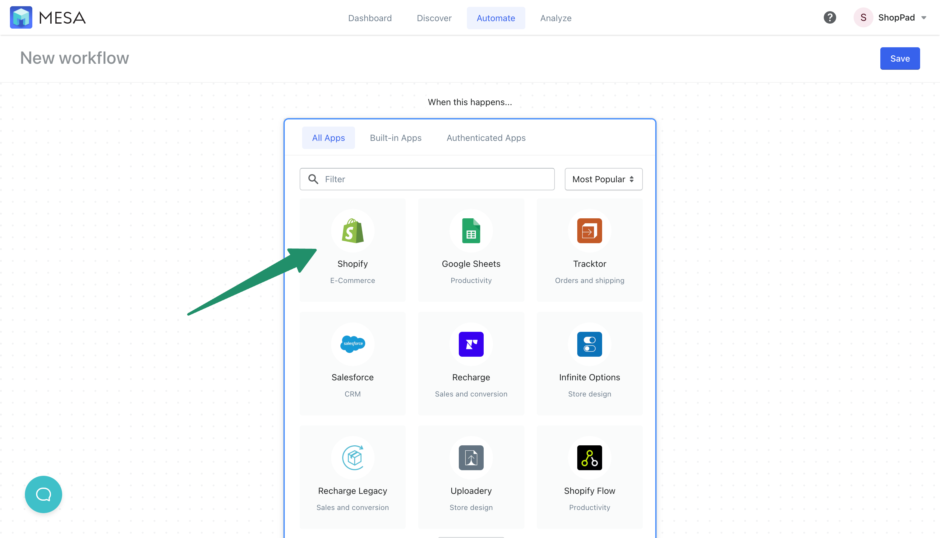 mesa shopify app