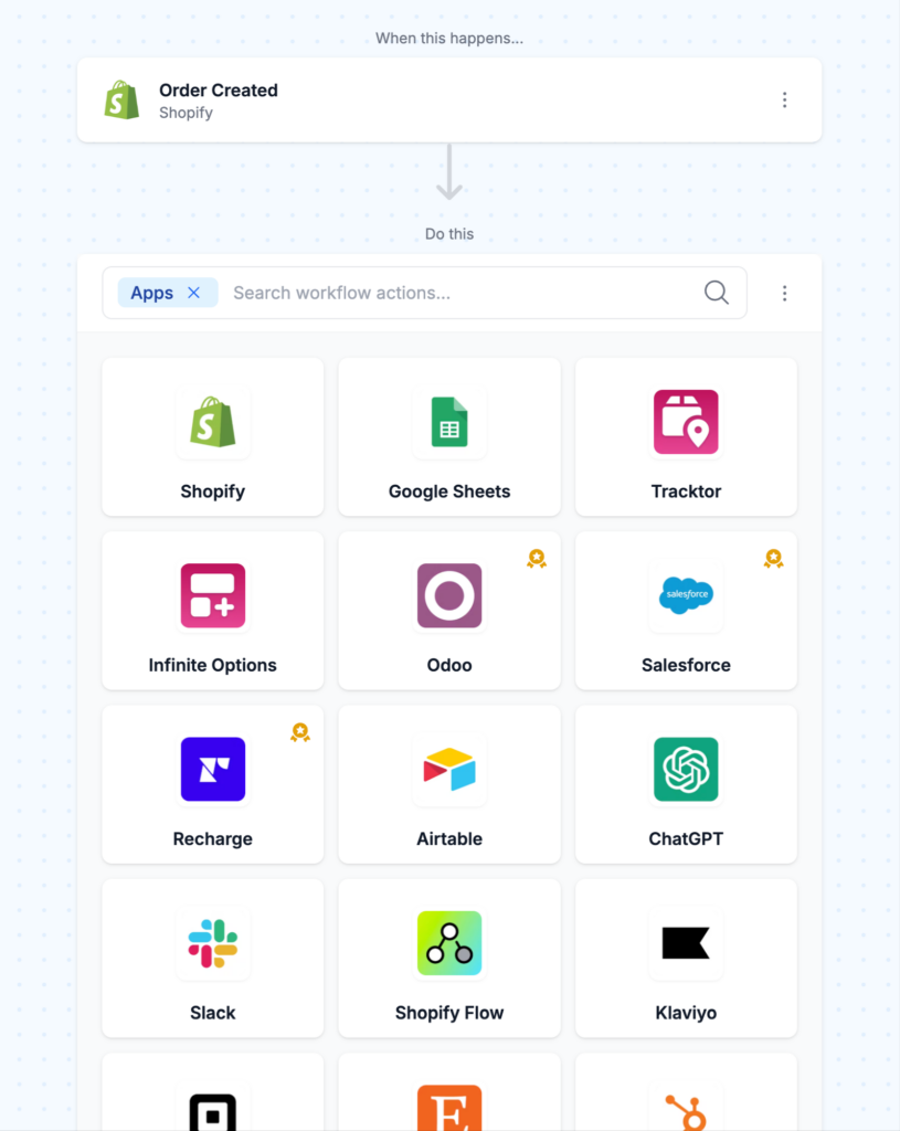 MESA workflow builder - apps actions