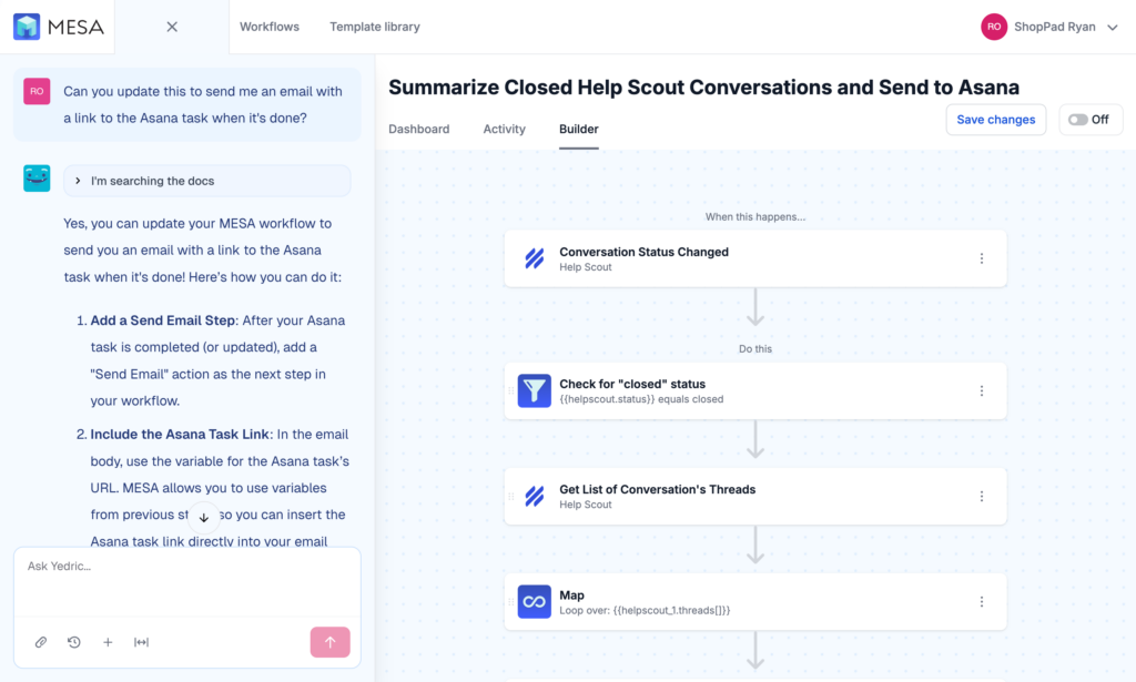 MESA workflow builder